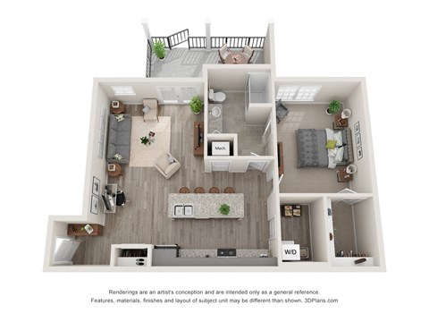Floor plan for 1 bed, 1 bath, 870 sqft
